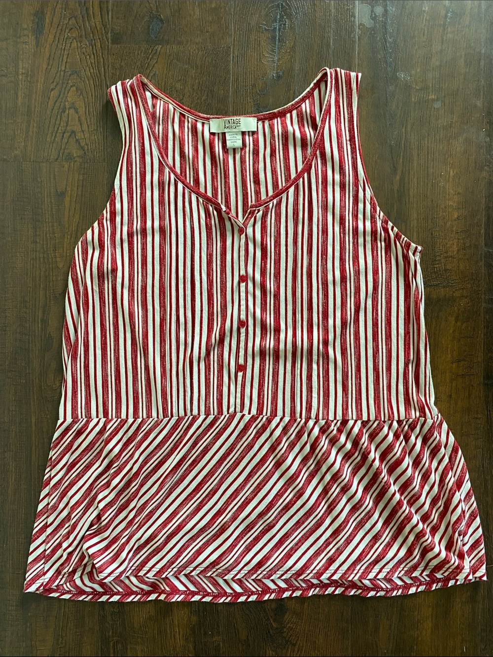Vintage America Blues Classic Americana Striped White & Red Peplum Tank Top